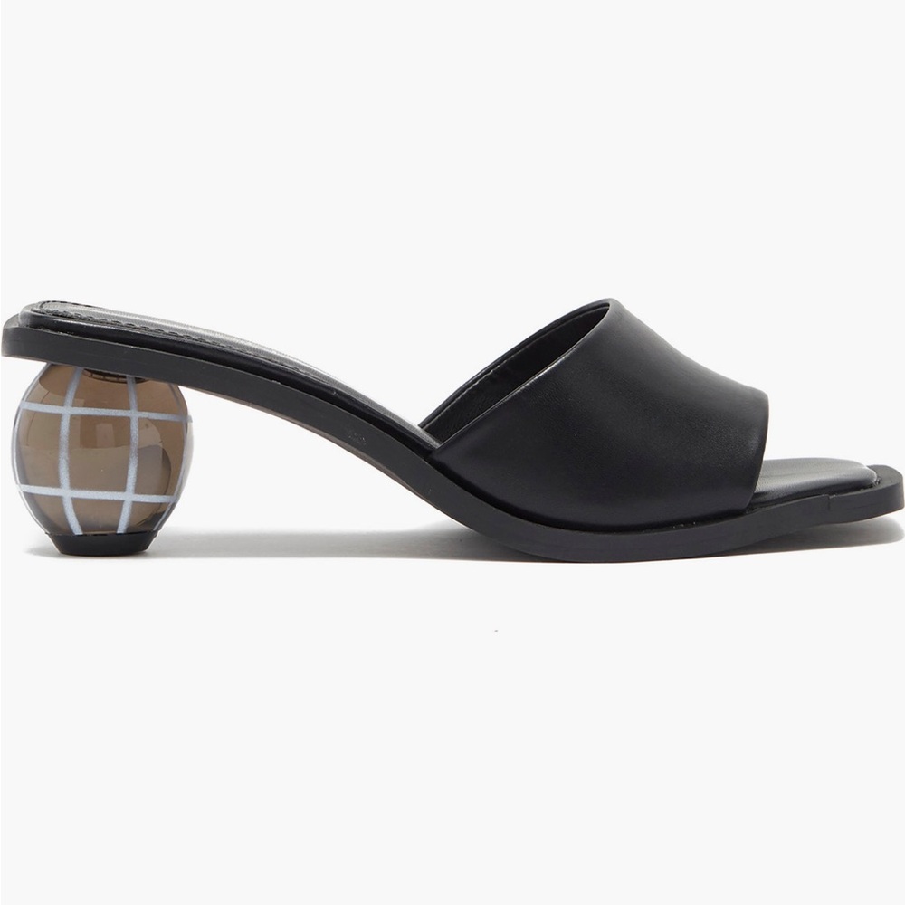 Torgeis Black Women's All-Leather Slide Sandals with Unique Ball Heel